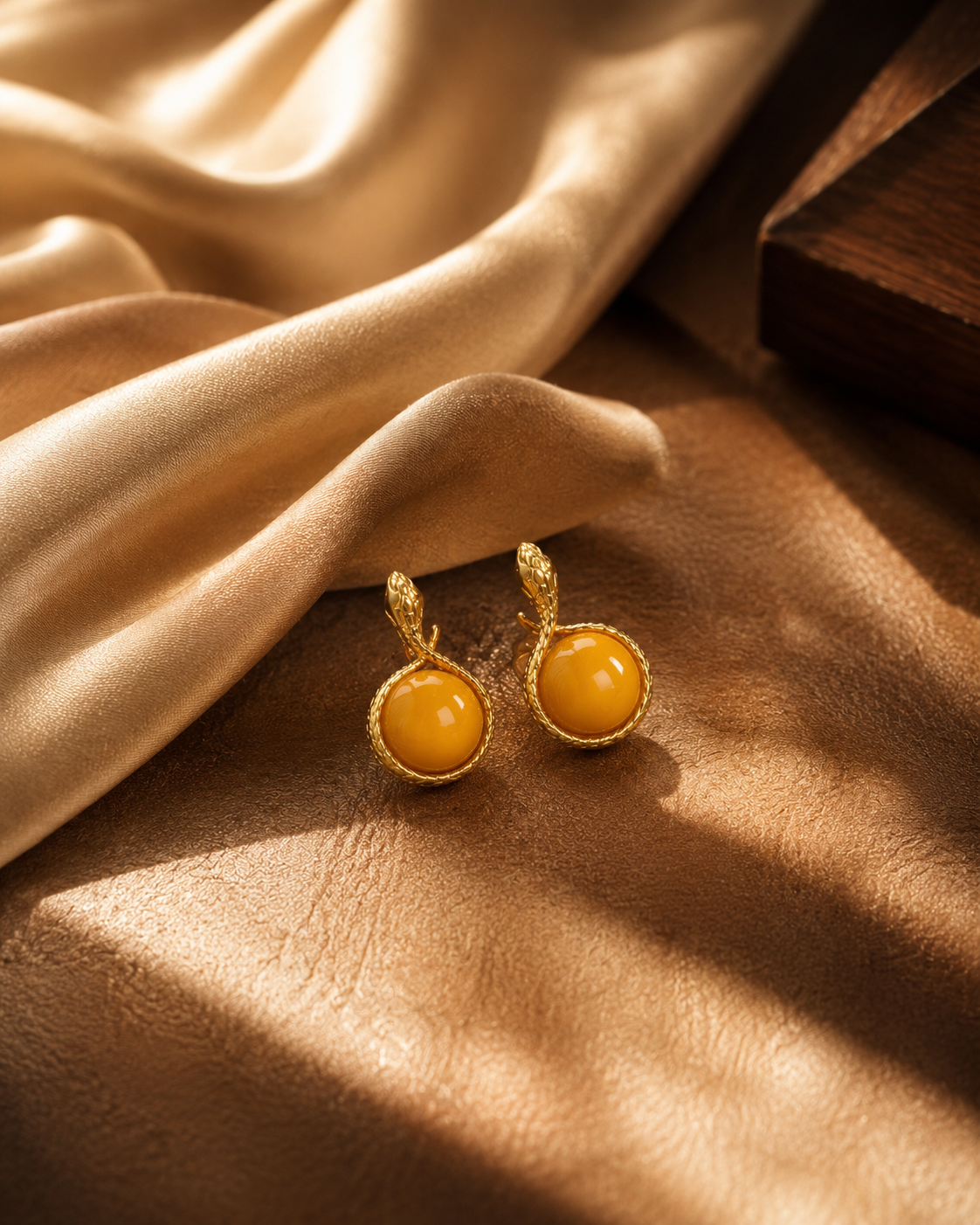 Snake Loop Butterscotch Amber Stud Earrings