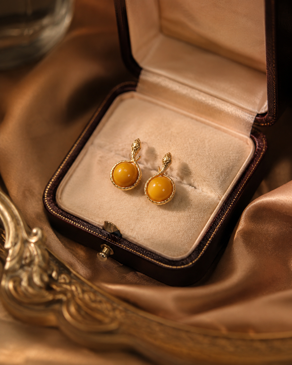 Snake Loop Butterscotch Amber Stud Earrings