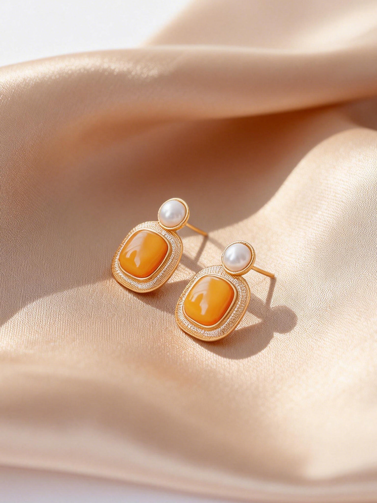 Quilted Medallion Butterscotch Amber Stud Earrings