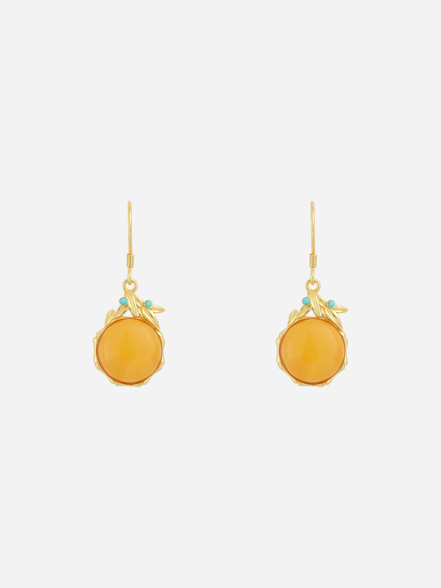 Nature Motif Round Butterscotch Amber Drop Earrings