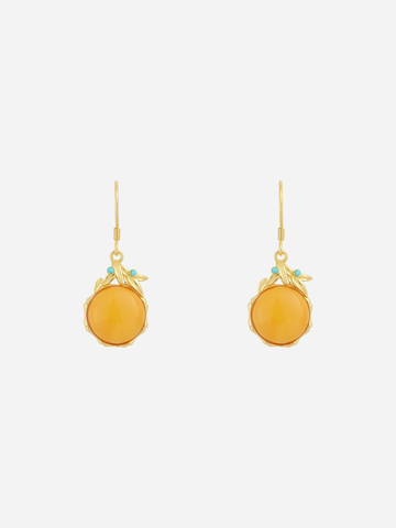 Nature Motif Round Butterscotch Amber Drop Earrings