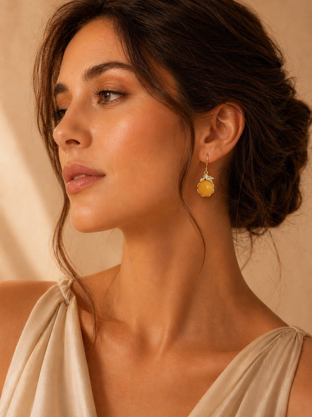 Nature Motif Round Butterscotch Amber Drop Earrings