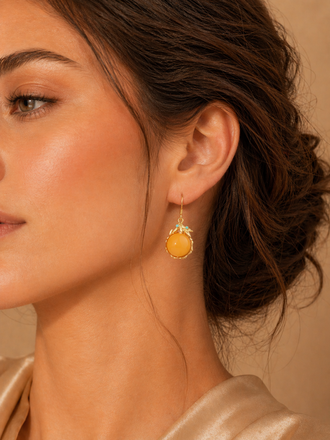 Nature Motif Round Butterscotch Amber Drop Earrings