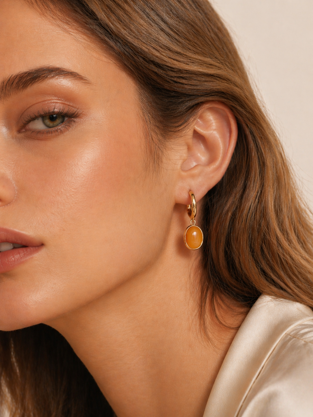 Oval Butterscotch Amber Drop Earrings