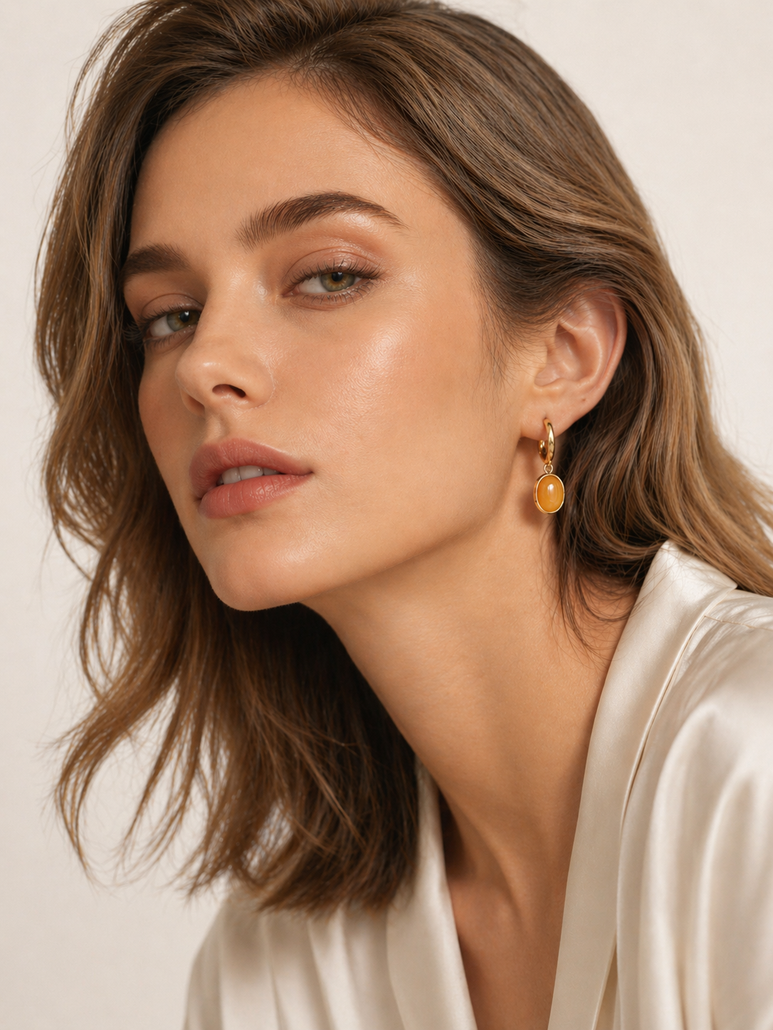 Oval Butterscotch Amber Drop Earrings