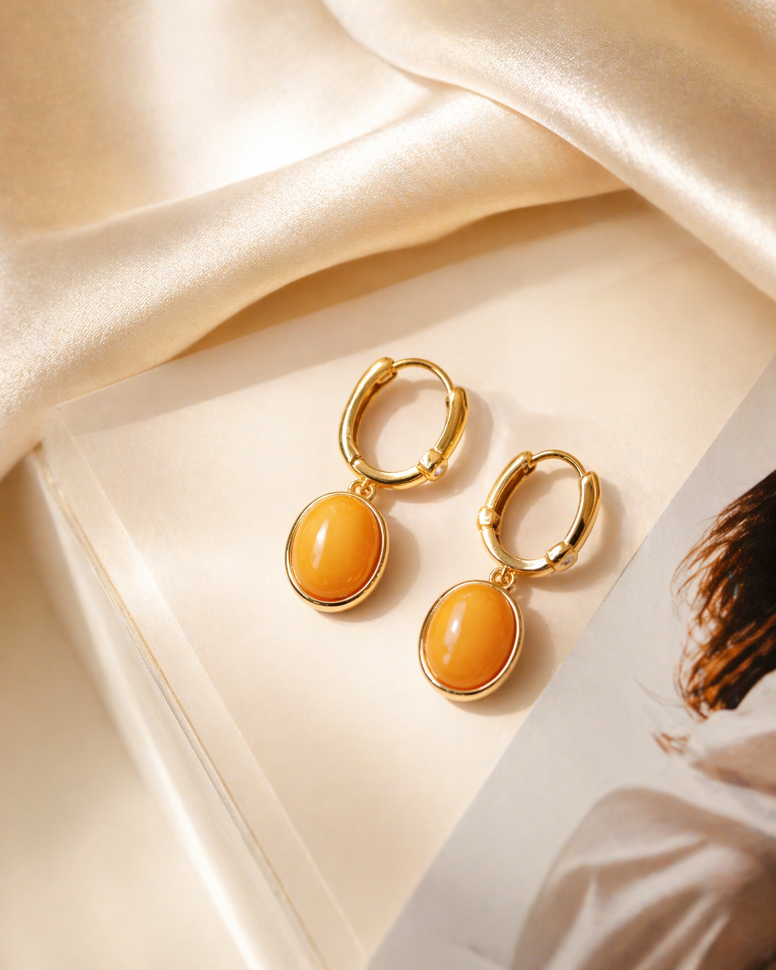 Oval Butterscotch Amber Drop Earrings