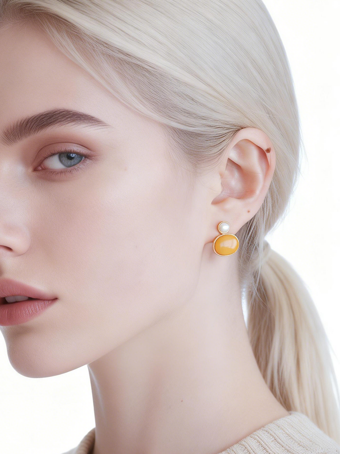 Petite Oval Butterscotch Amber Stud Earrings