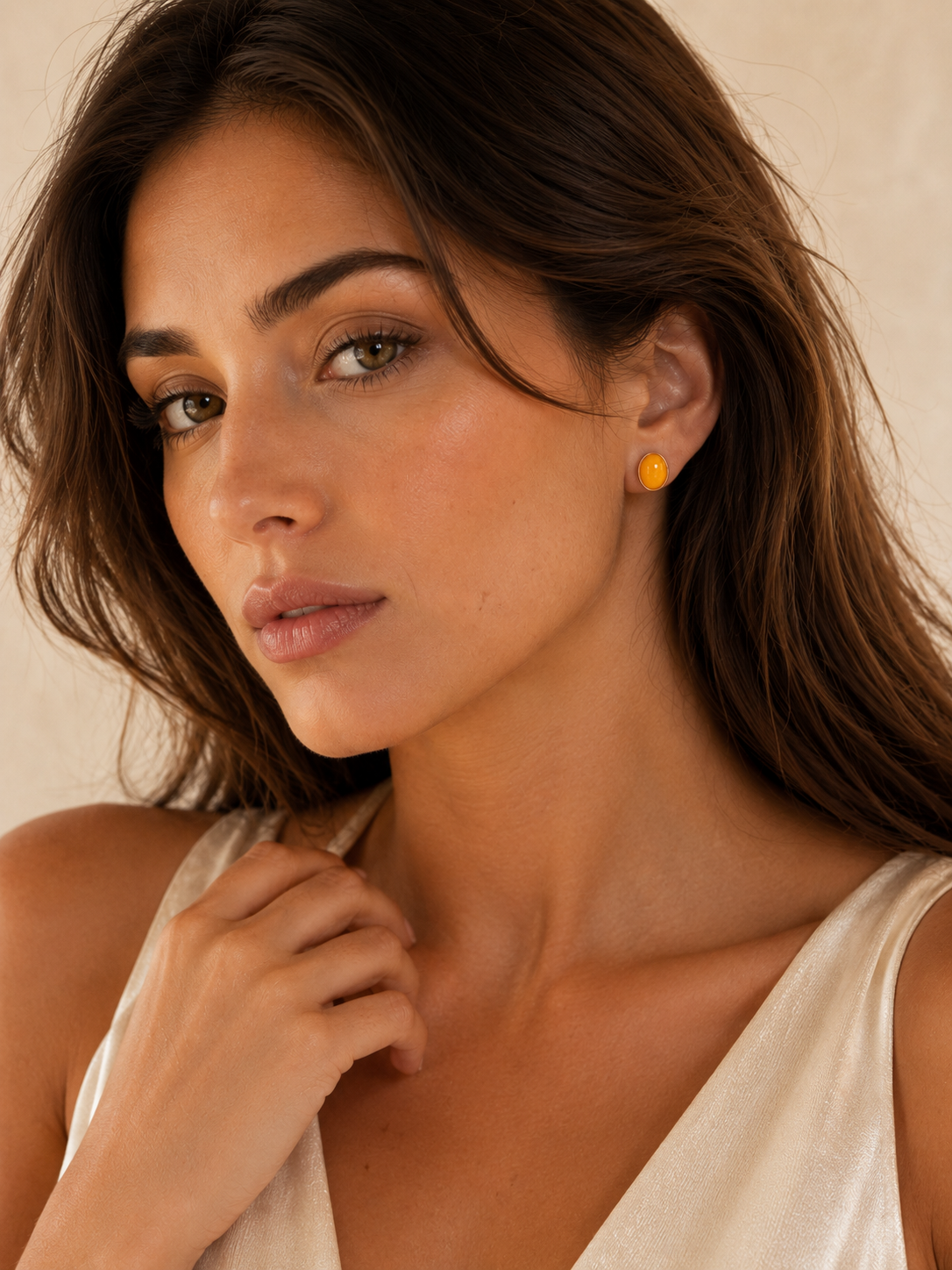 Oval Butterscotch Amber Stud Earrings