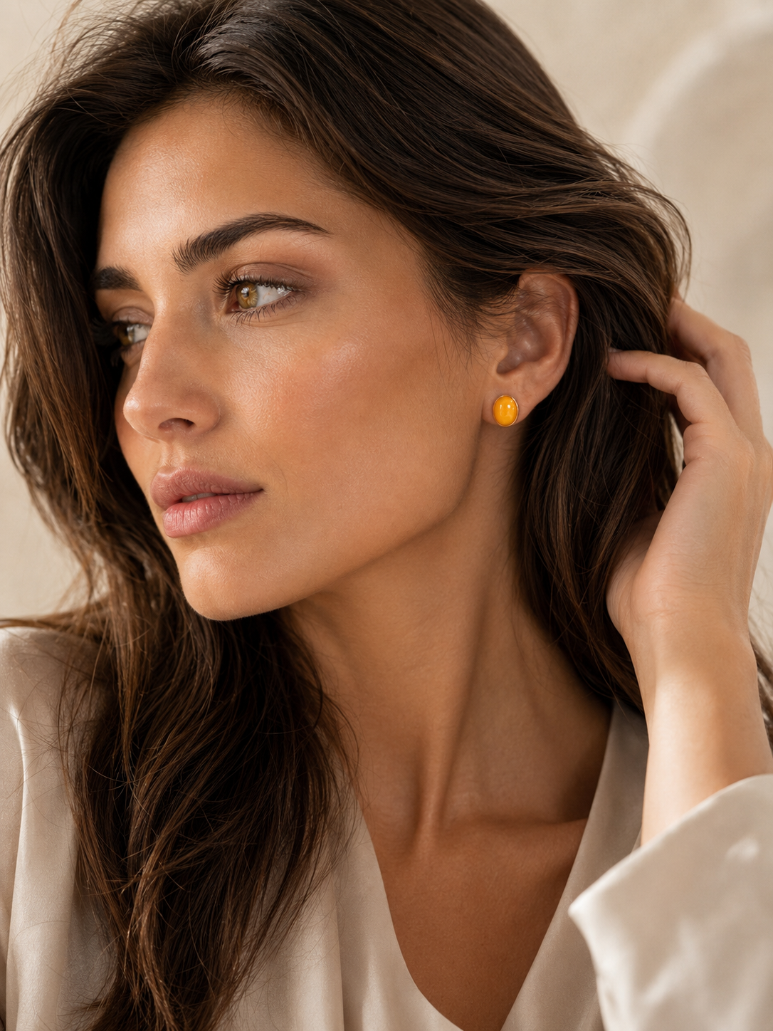Oval Butterscotch Amber Stud Earrings