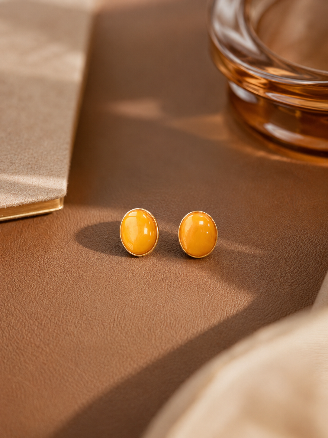 Oval Butterscotch Amber Stud Earrings