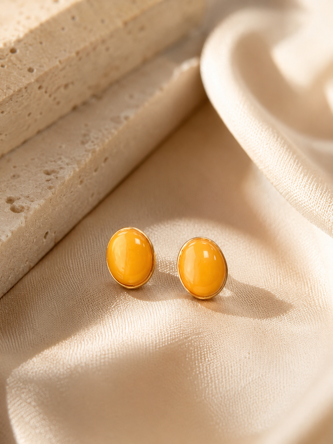 Oval Butterscotch Amber Stud Earrings