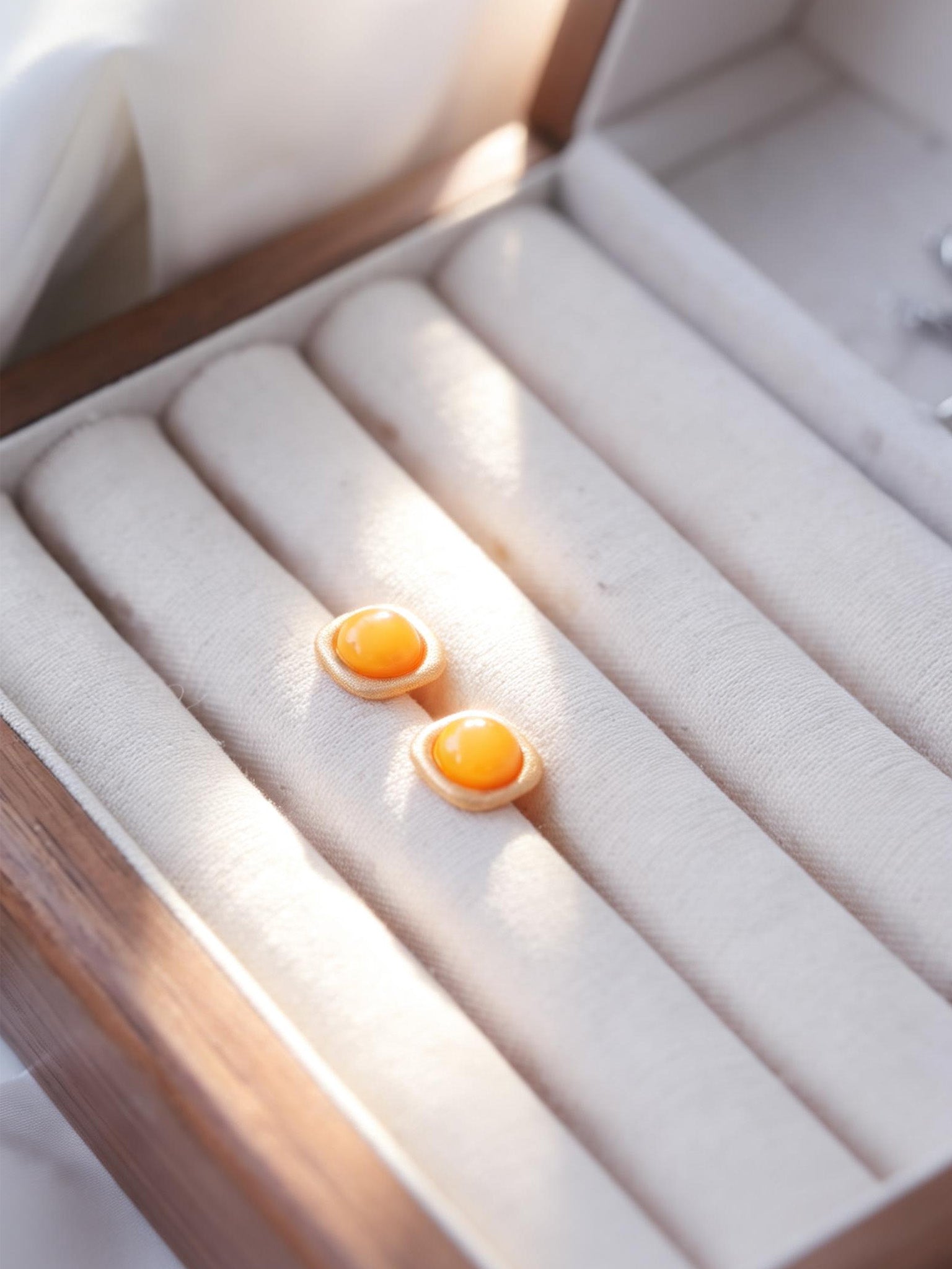 Cushion Butterscotch Amber Stud Earrings