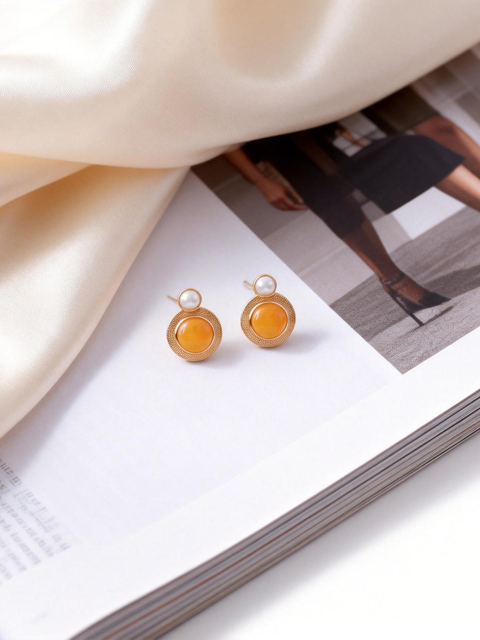 Quilted Halo Butterscotch Amber Stud Earrings