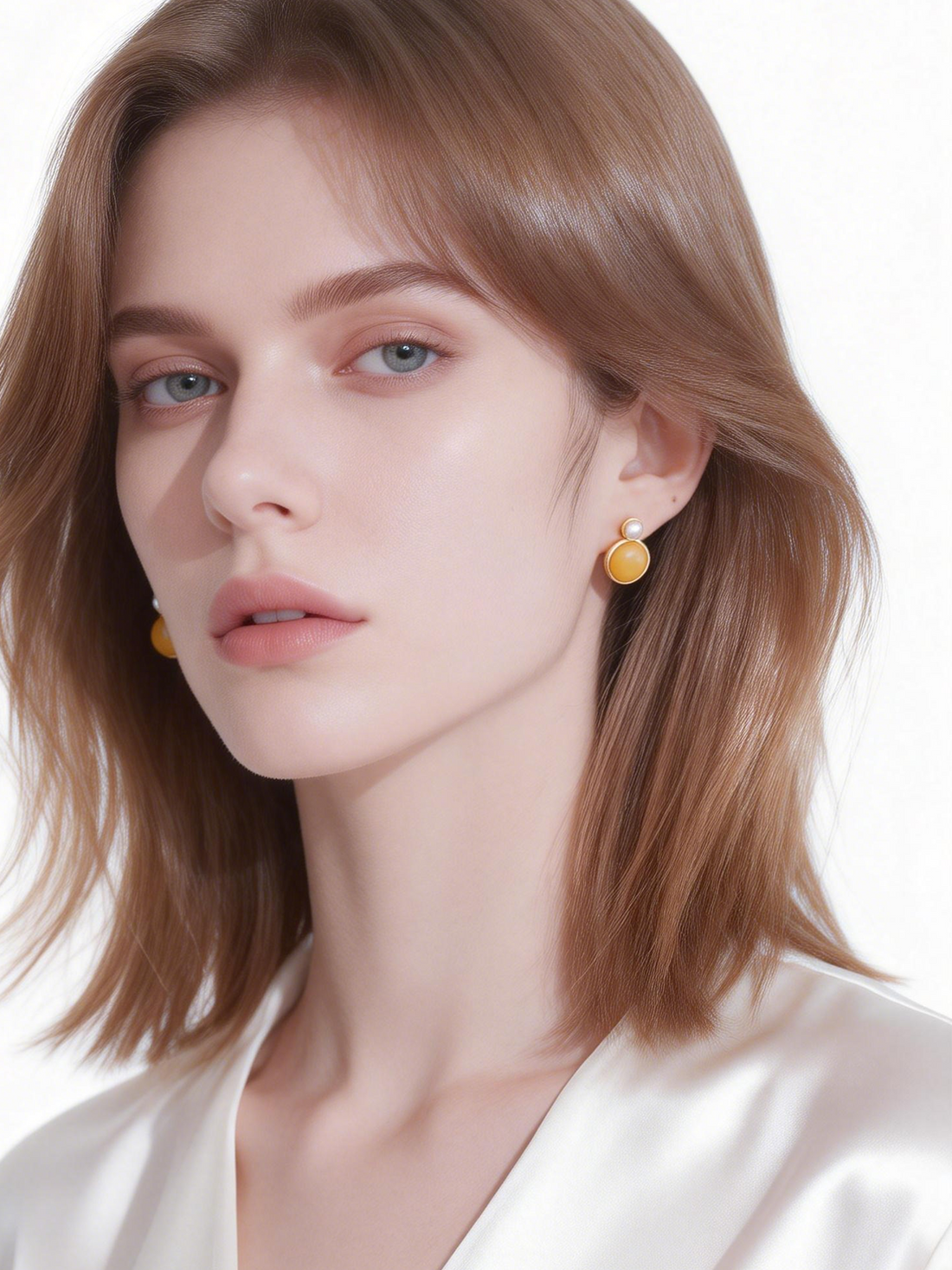 Round Butterscotch Amber Stud Earrings