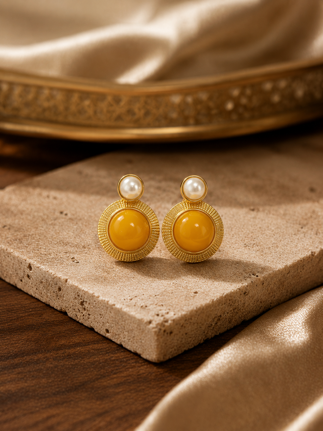 Quilted Halo Butterscotch Amber Stud Earrings