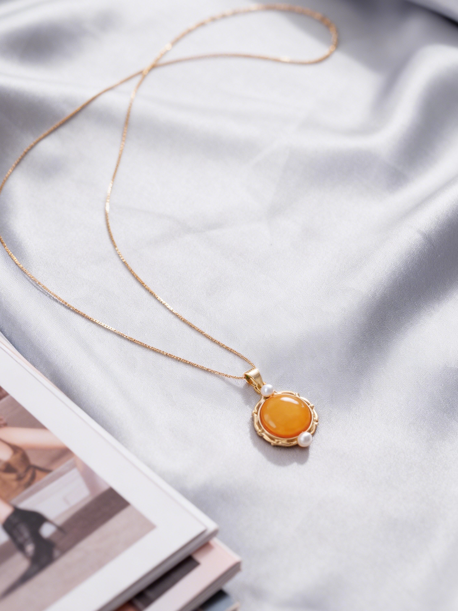 Orb & Pearl Scallop Butterscotch Amber Necklace