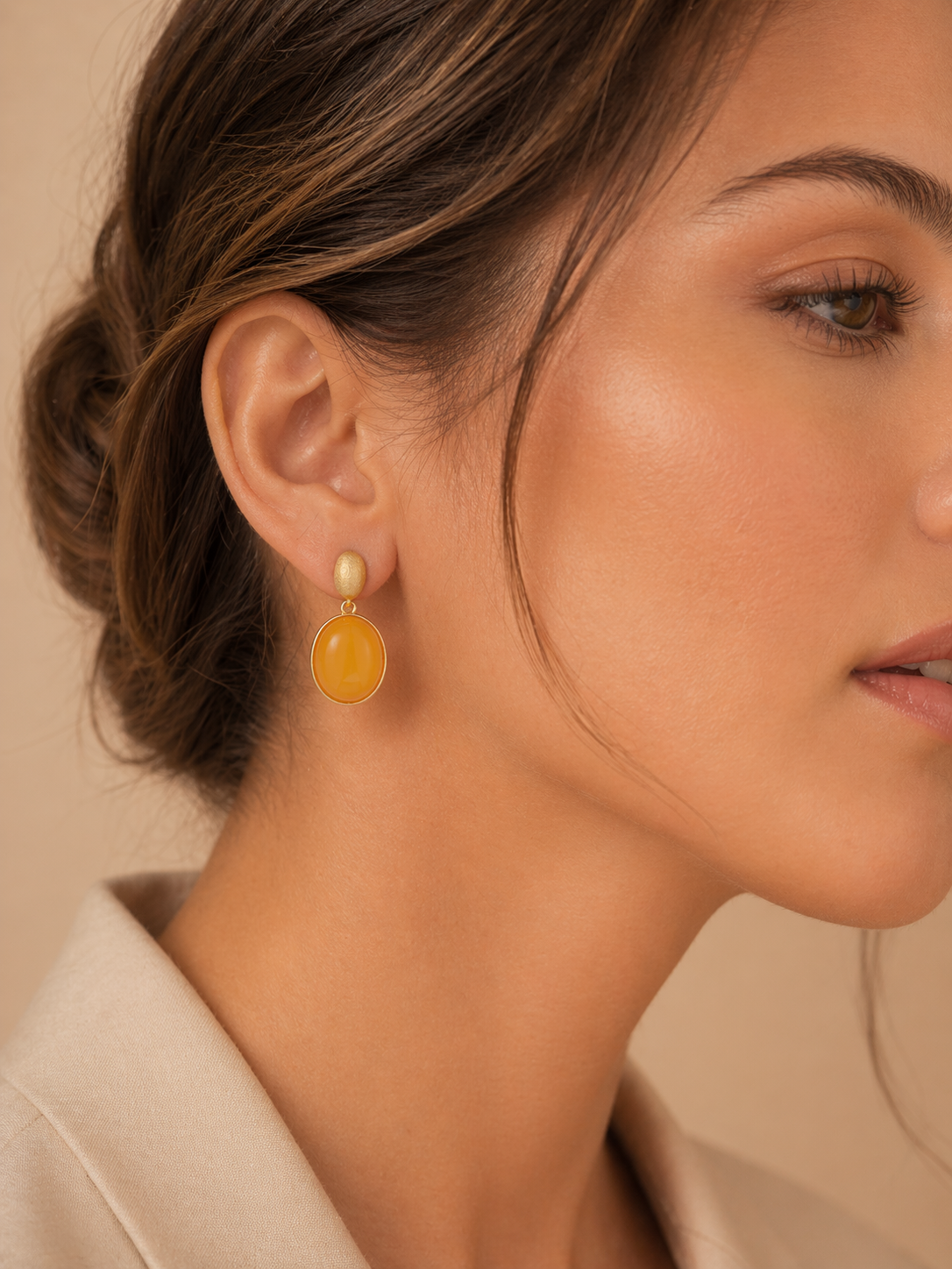 Brushed Oval Butterscotch Amber Drop Earrings