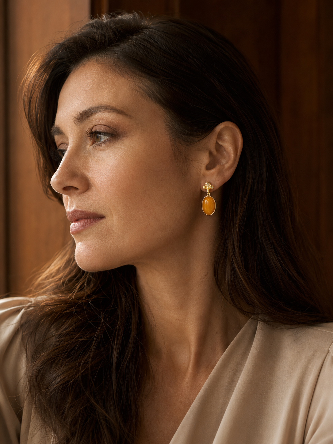 Floral Top Butterscotch Amber Drop Earrings