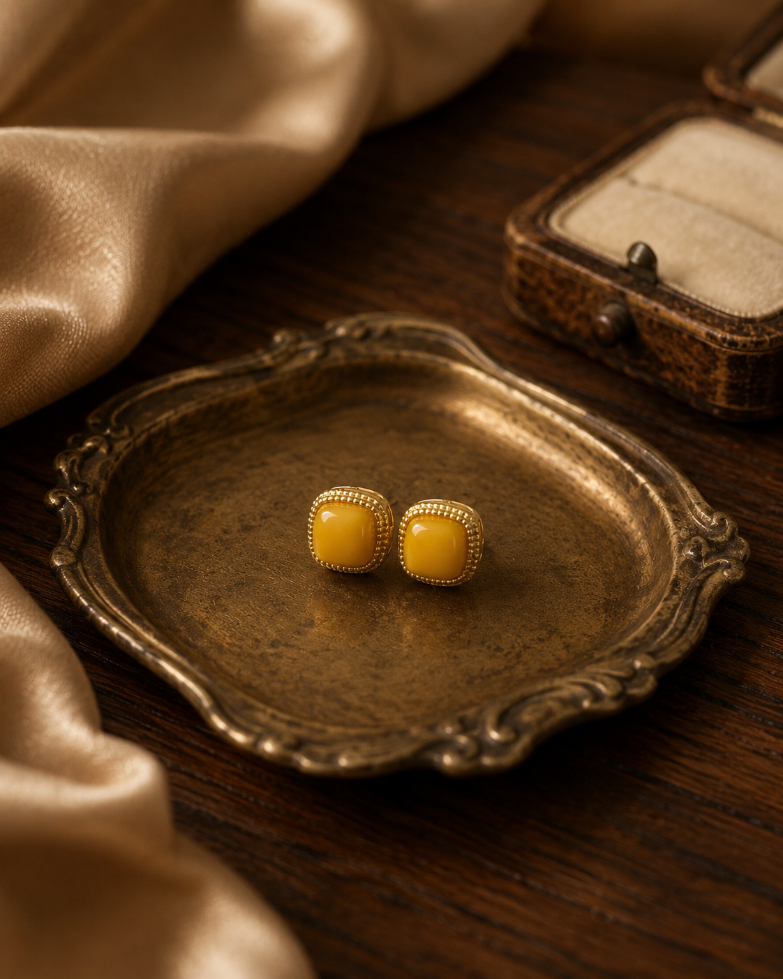 Tiny Cushion Butterscotch Amber Stud Earrings