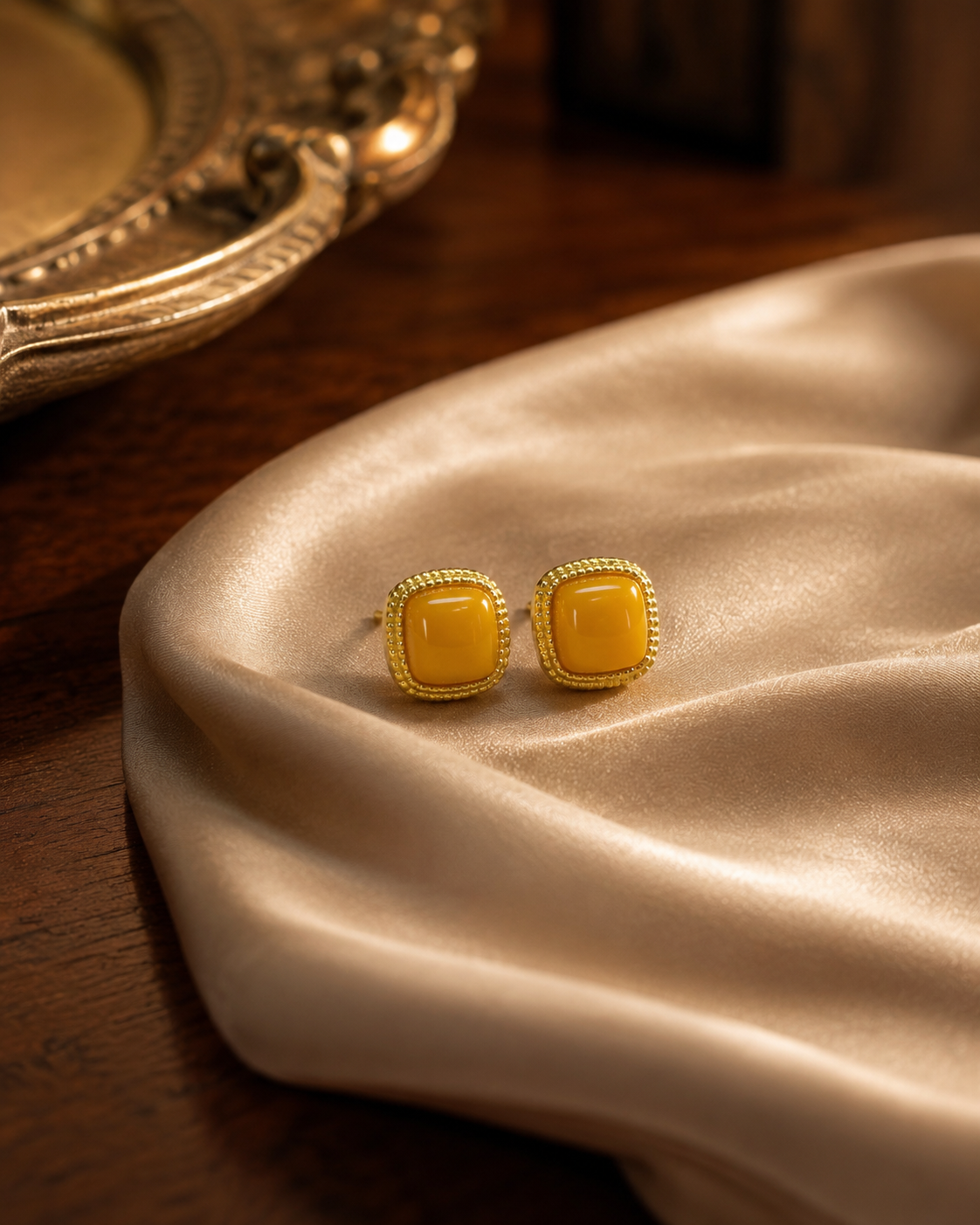 Tiny Cushion Butterscotch Amber Stud Earrings