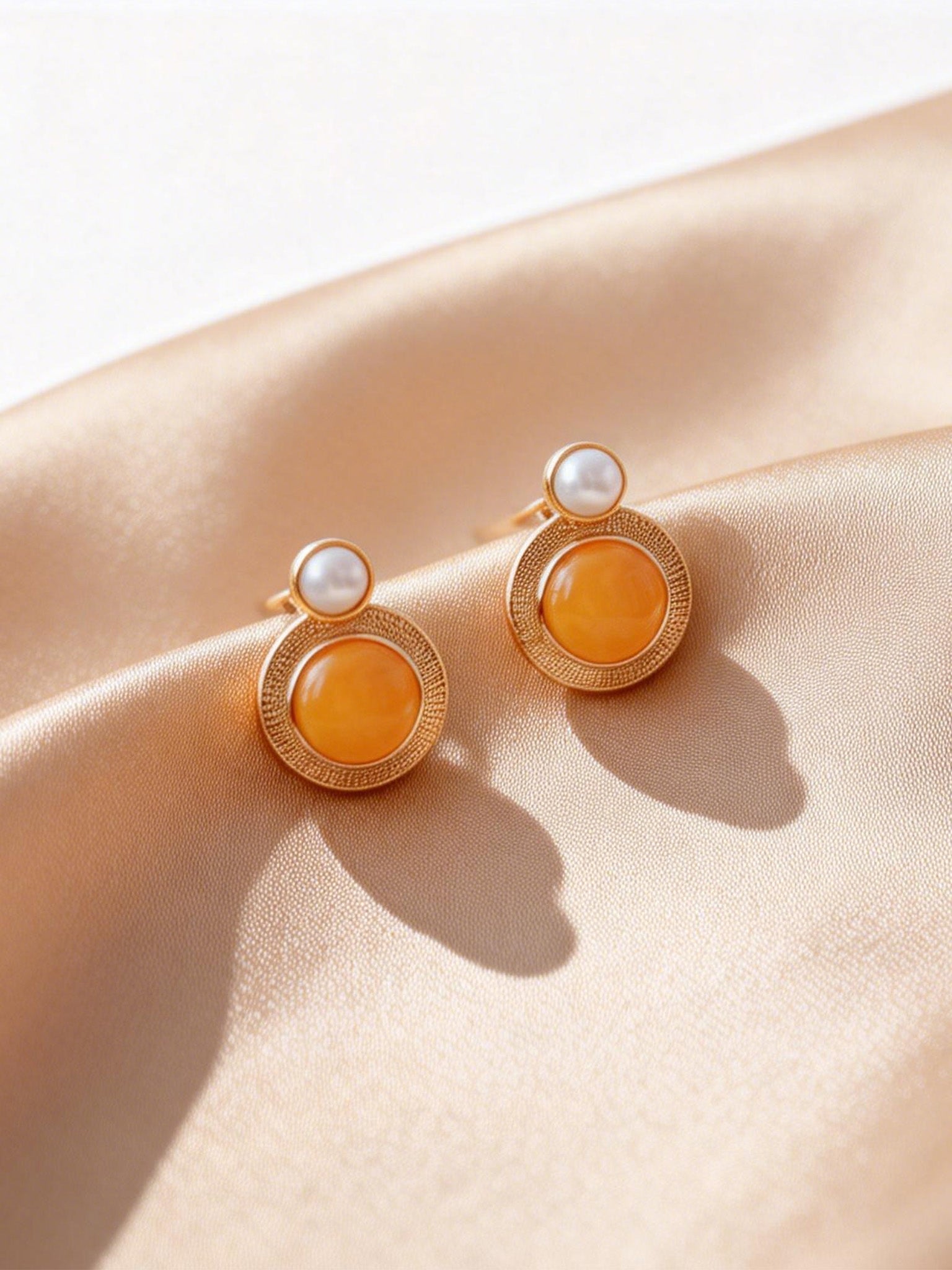 Quilted Halo Butterscotch Amber Stud Earrings