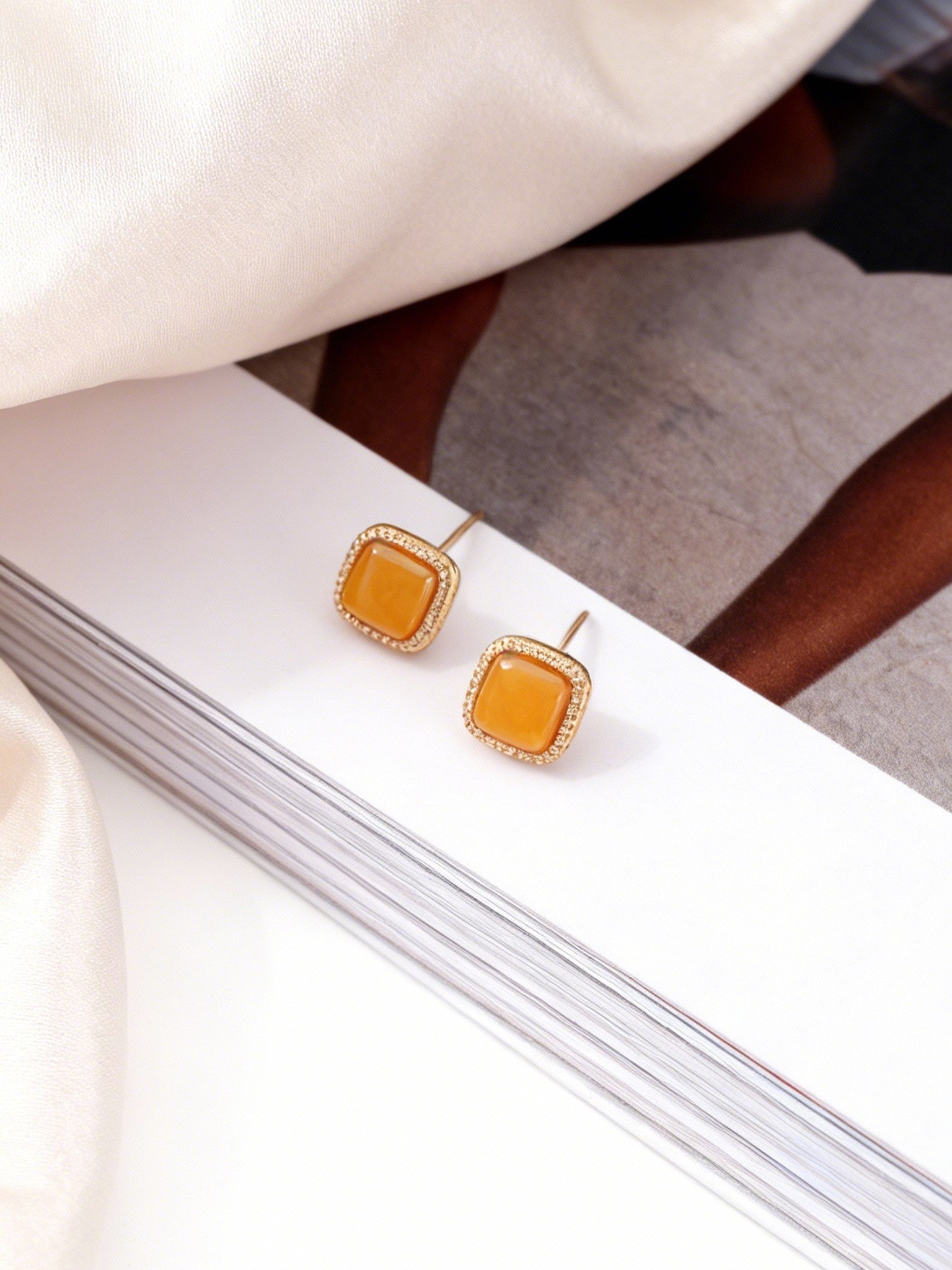 Cushion Butterscotch Amber Stud Earrings