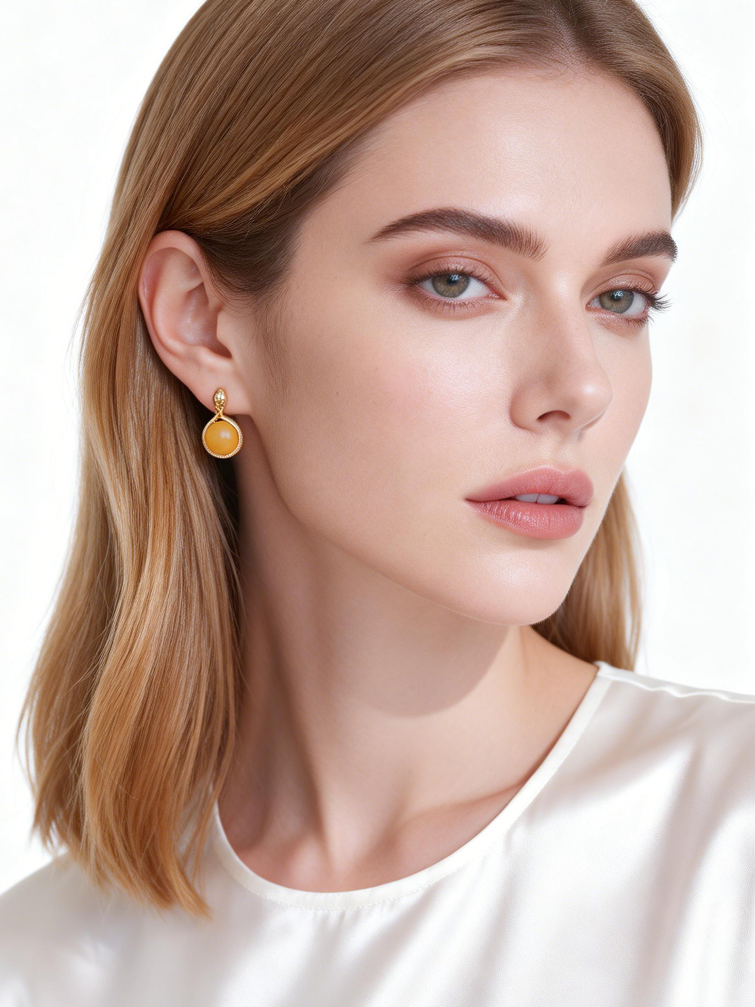 Snake Loop Butterscotch Amber Stud Earrings