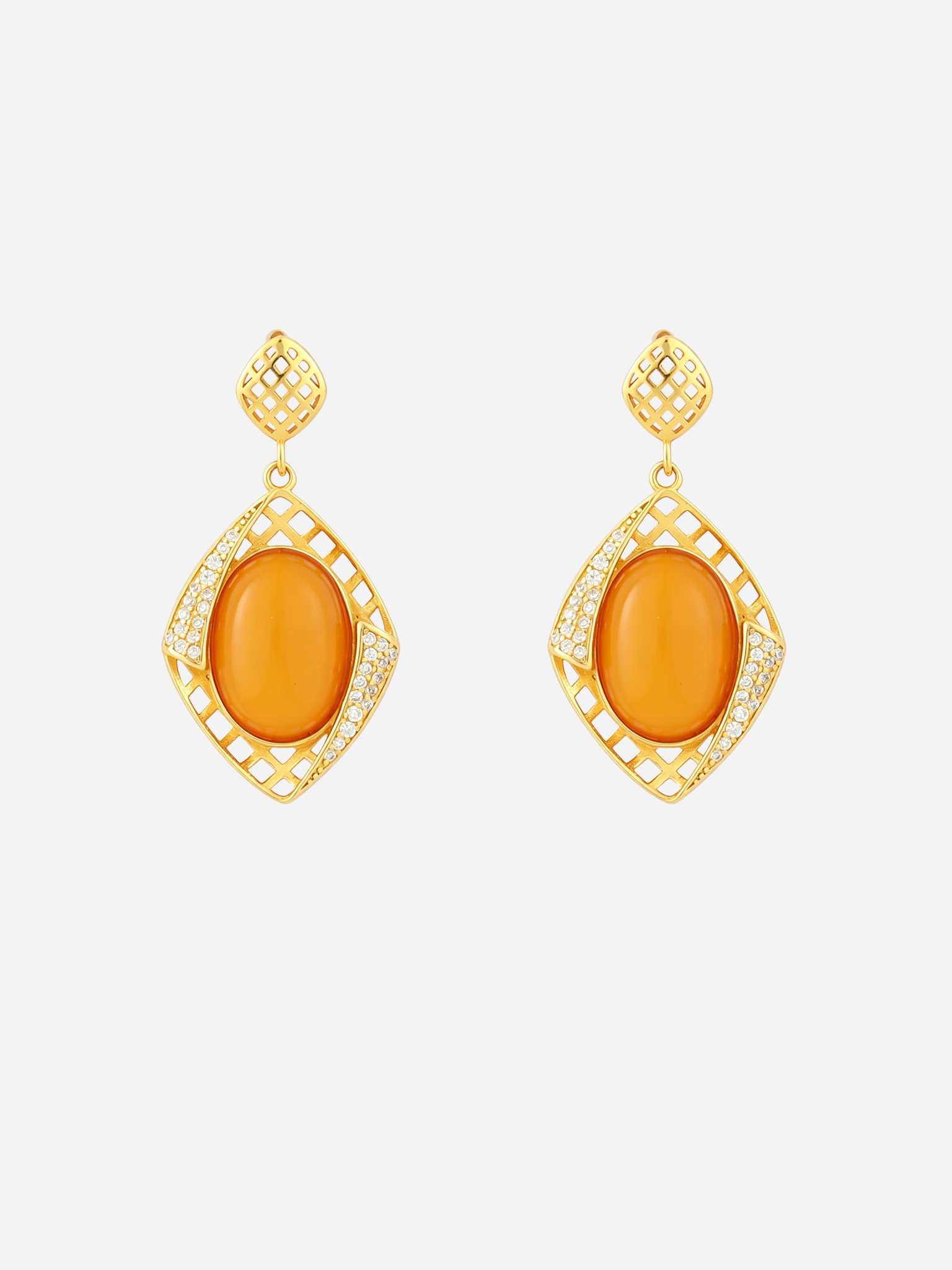 Lattice Marquise Butterscotch Amber Drop Earrings