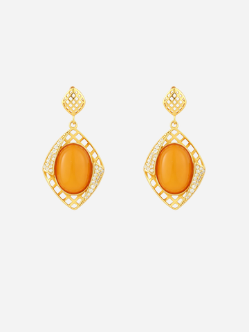 Lattice Marquise Butterscotch Amber Drop Earrings