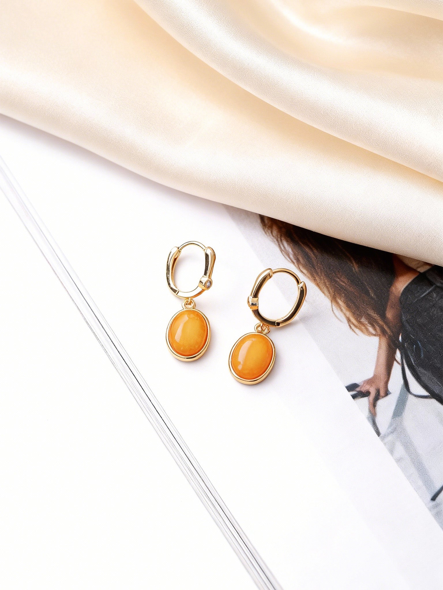Oval Butterscotch Amber Drop Earrings