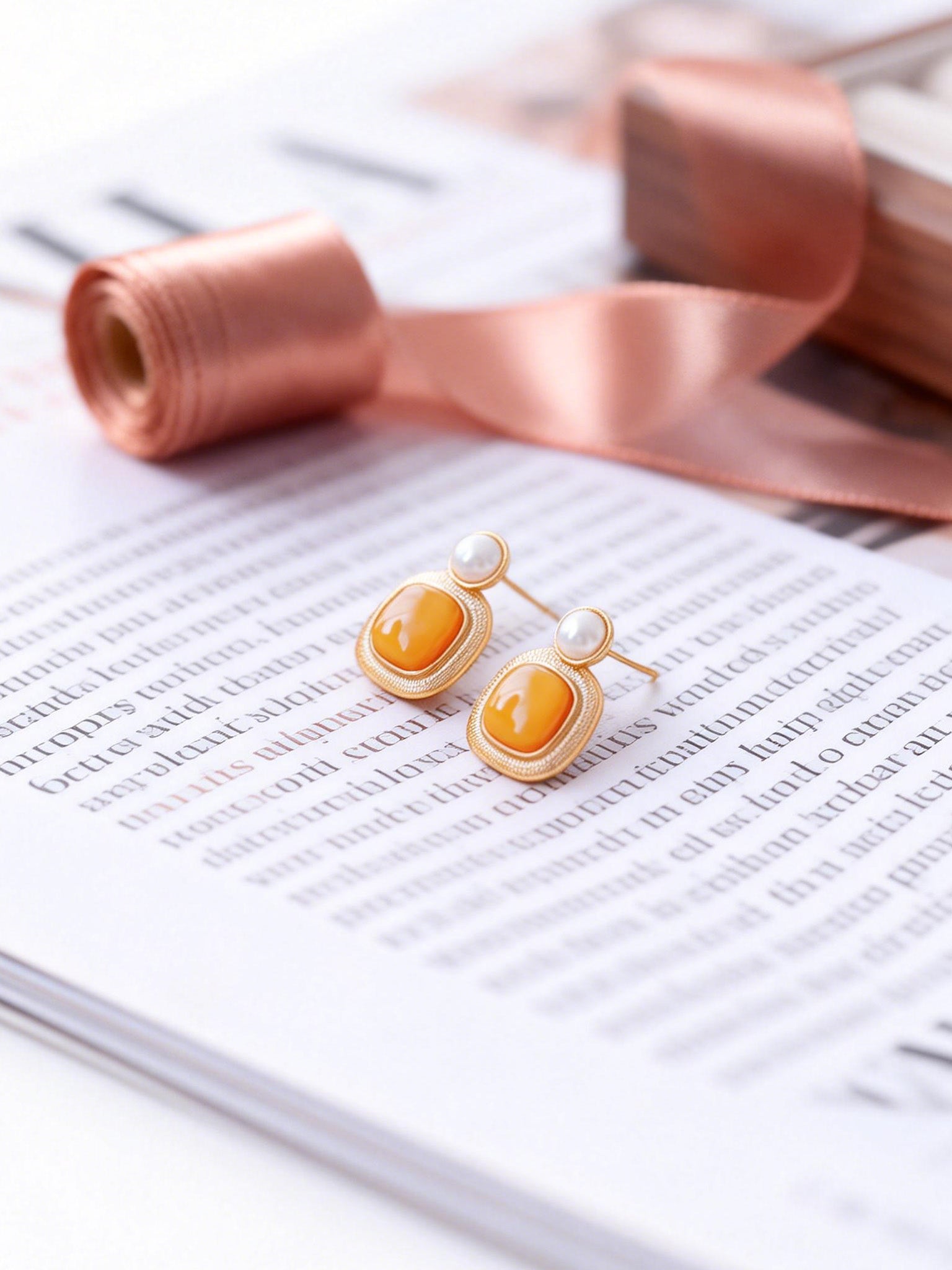 Quilted Medallion Butterscotch Amber Stud Earrings