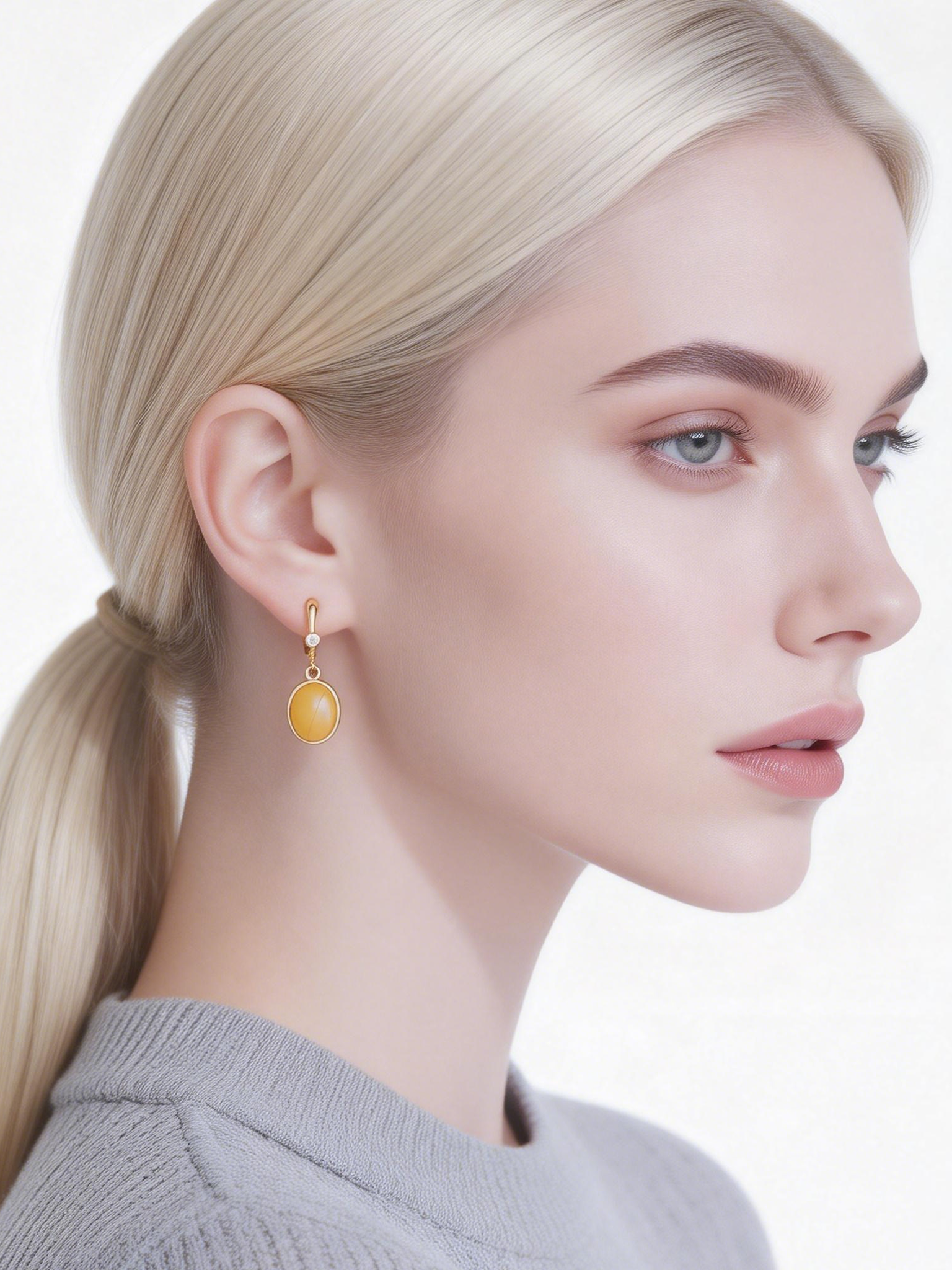 Oval Butterscotch Amber Drop Earrings