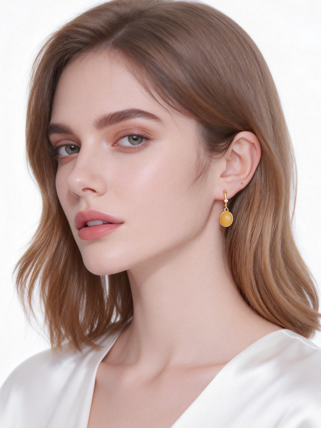 Oval Butterscotch Amber Drop Earrings