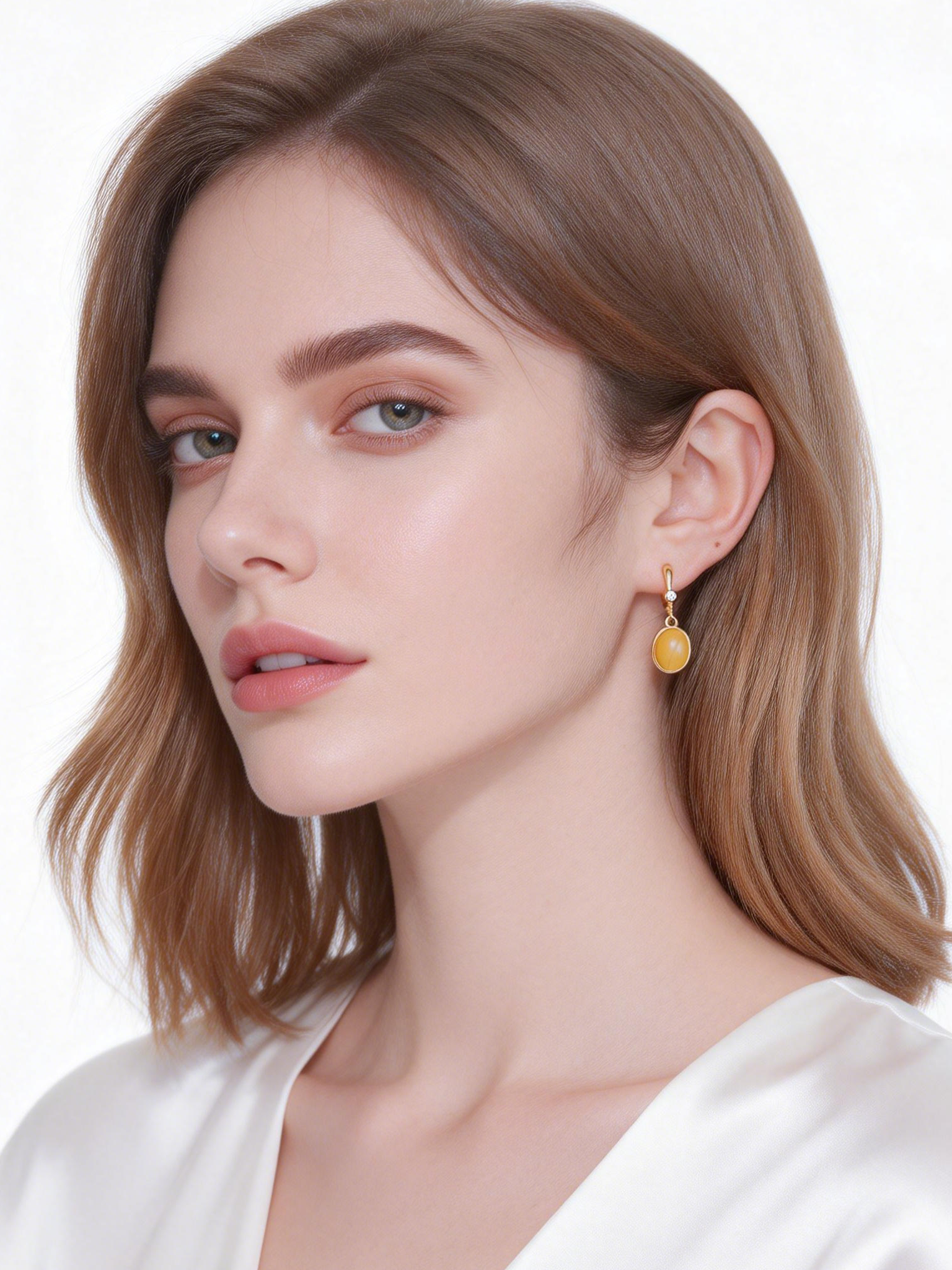 Oval Butterscotch Amber Drop Earrings