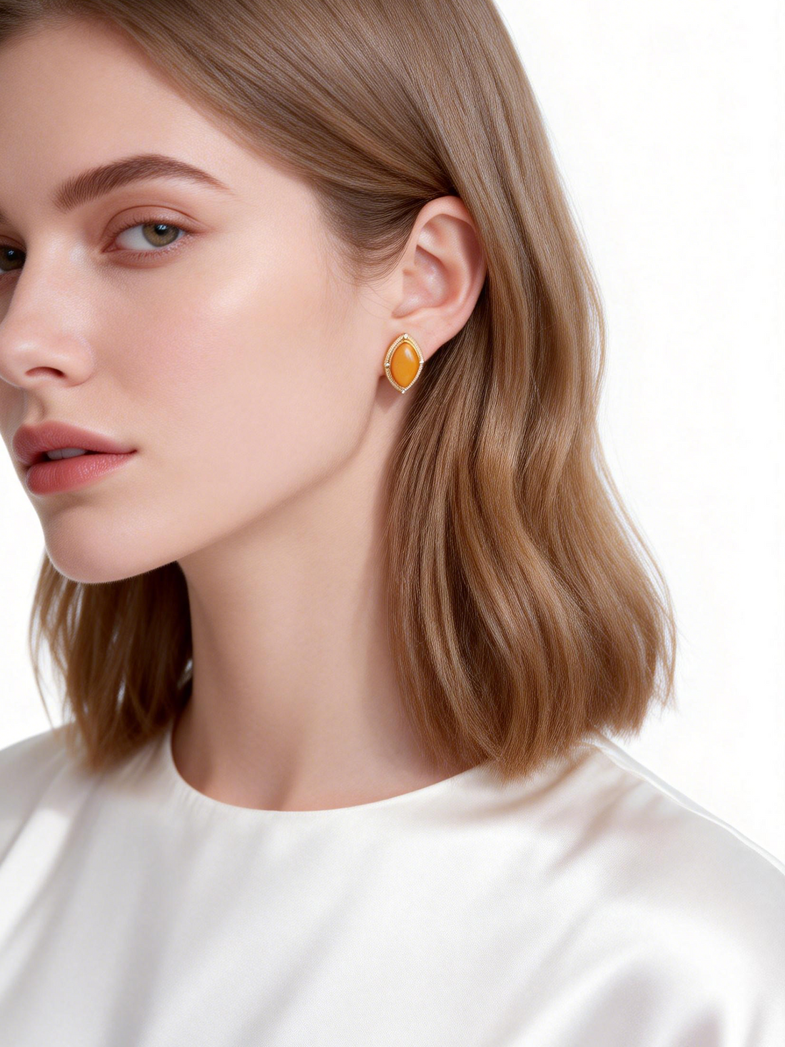 Art Deco Marquise Butterscotch Amber Stud Earrings