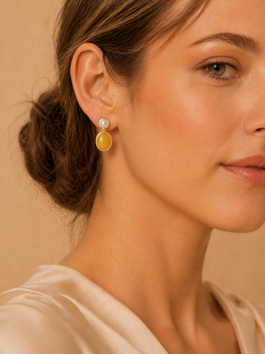 Petite Oval Butterscotch Amber Drop Earrings