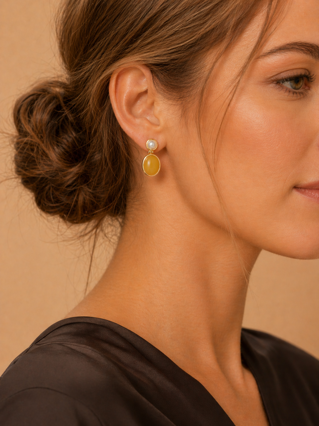 Petite Oval Butterscotch Amber Drop Earrings