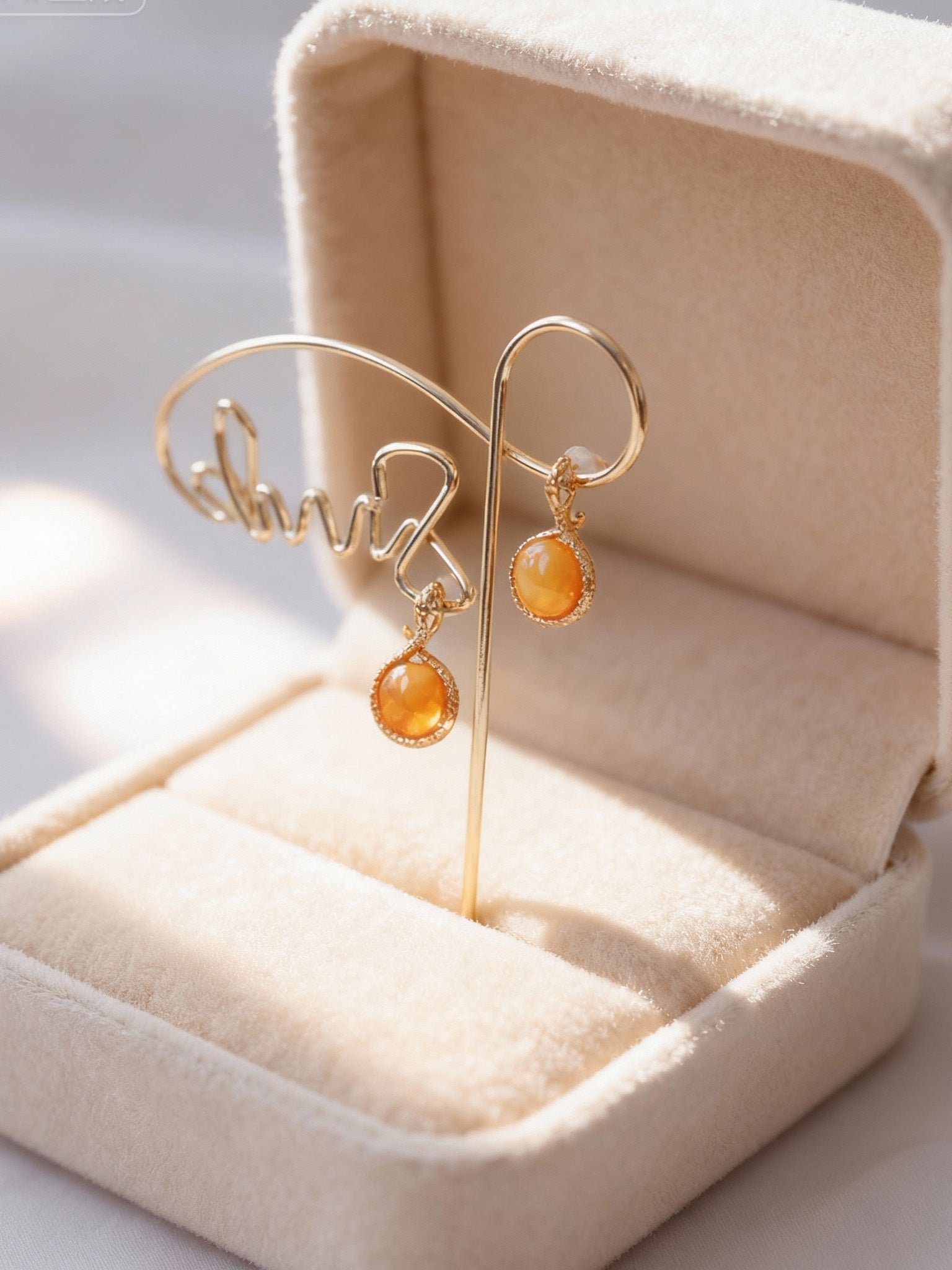 Snake Loop Butterscotch Amber Stud Earrings