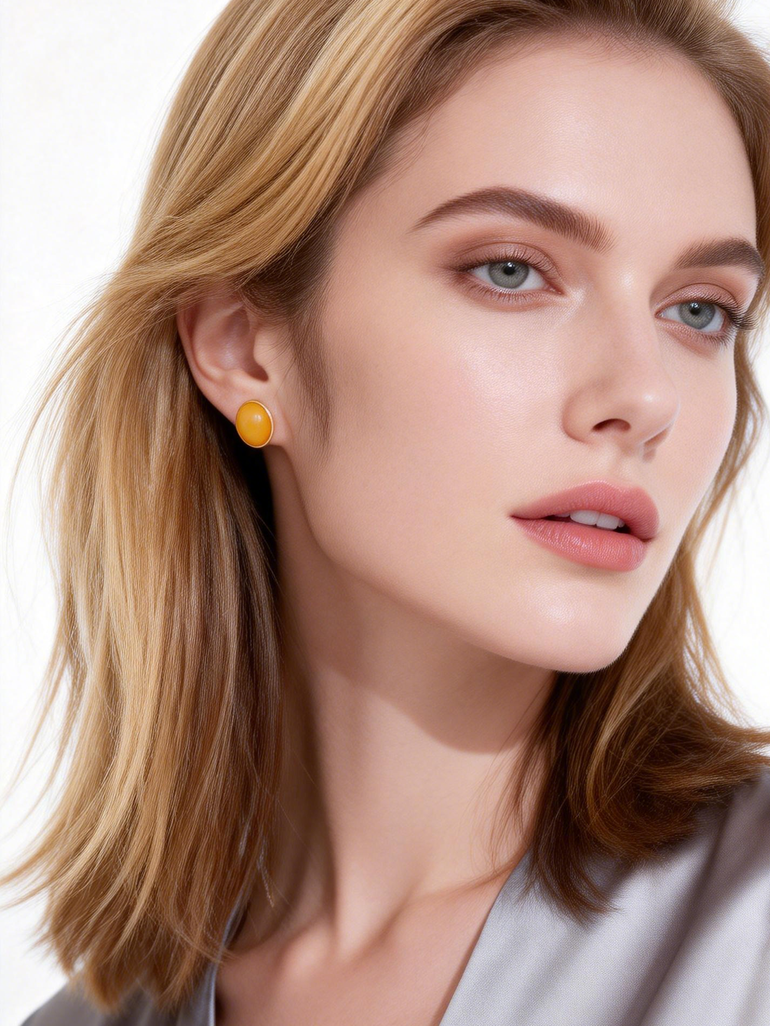 Oval Butterscotch Amber Stud Earrings