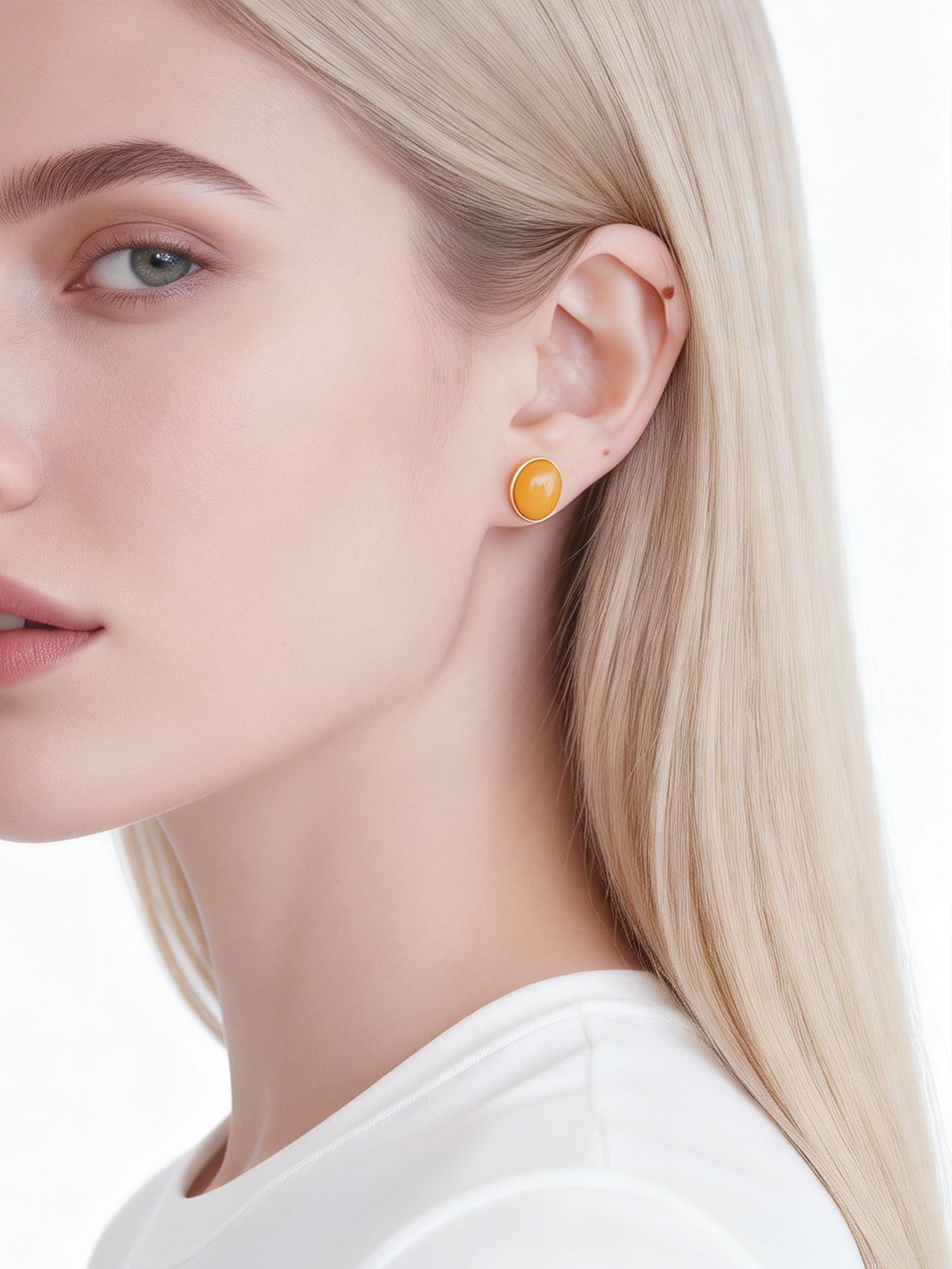 Oval Butterscotch Amber Stud Earrings