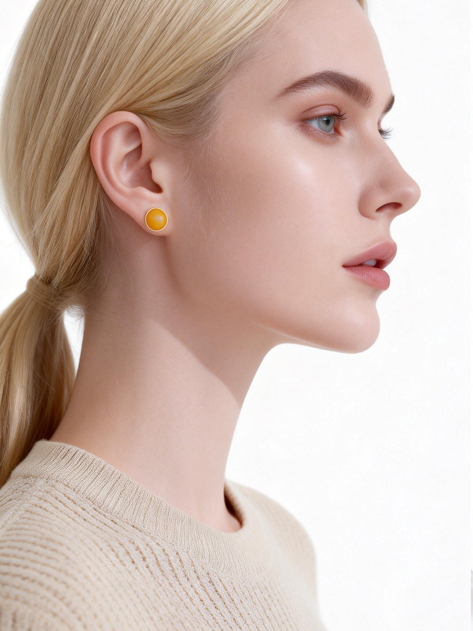 Tiny Round Butterscotch Amber Stud Earrings