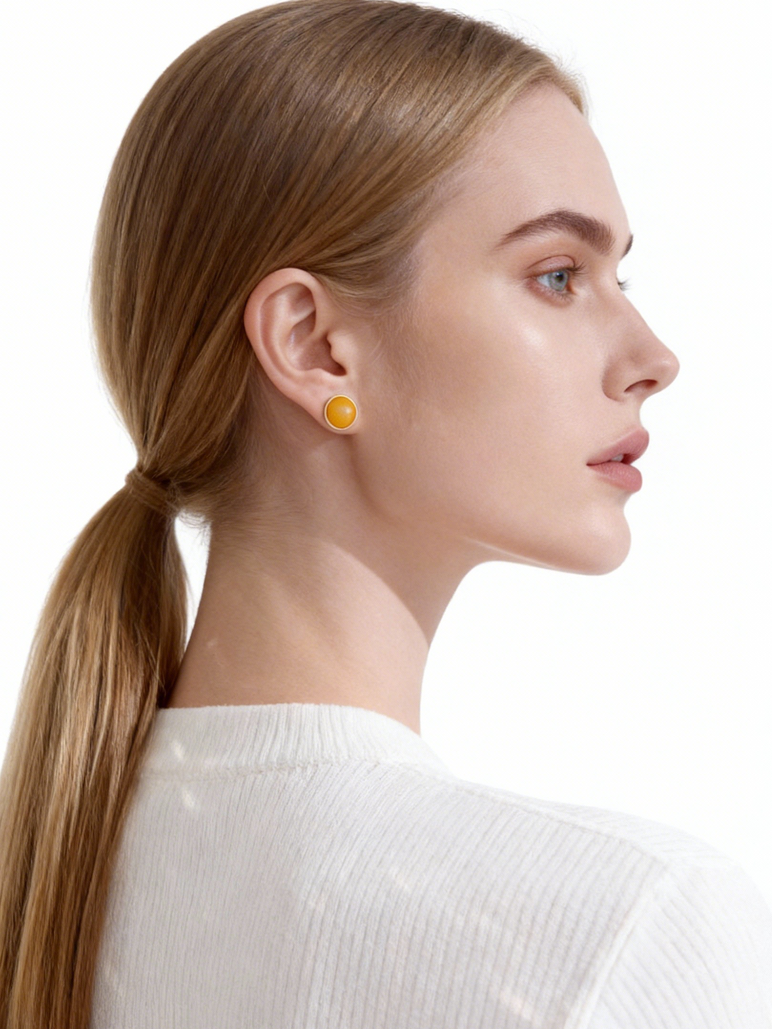 Tiny Round Butterscotch Amber Stud Earrings