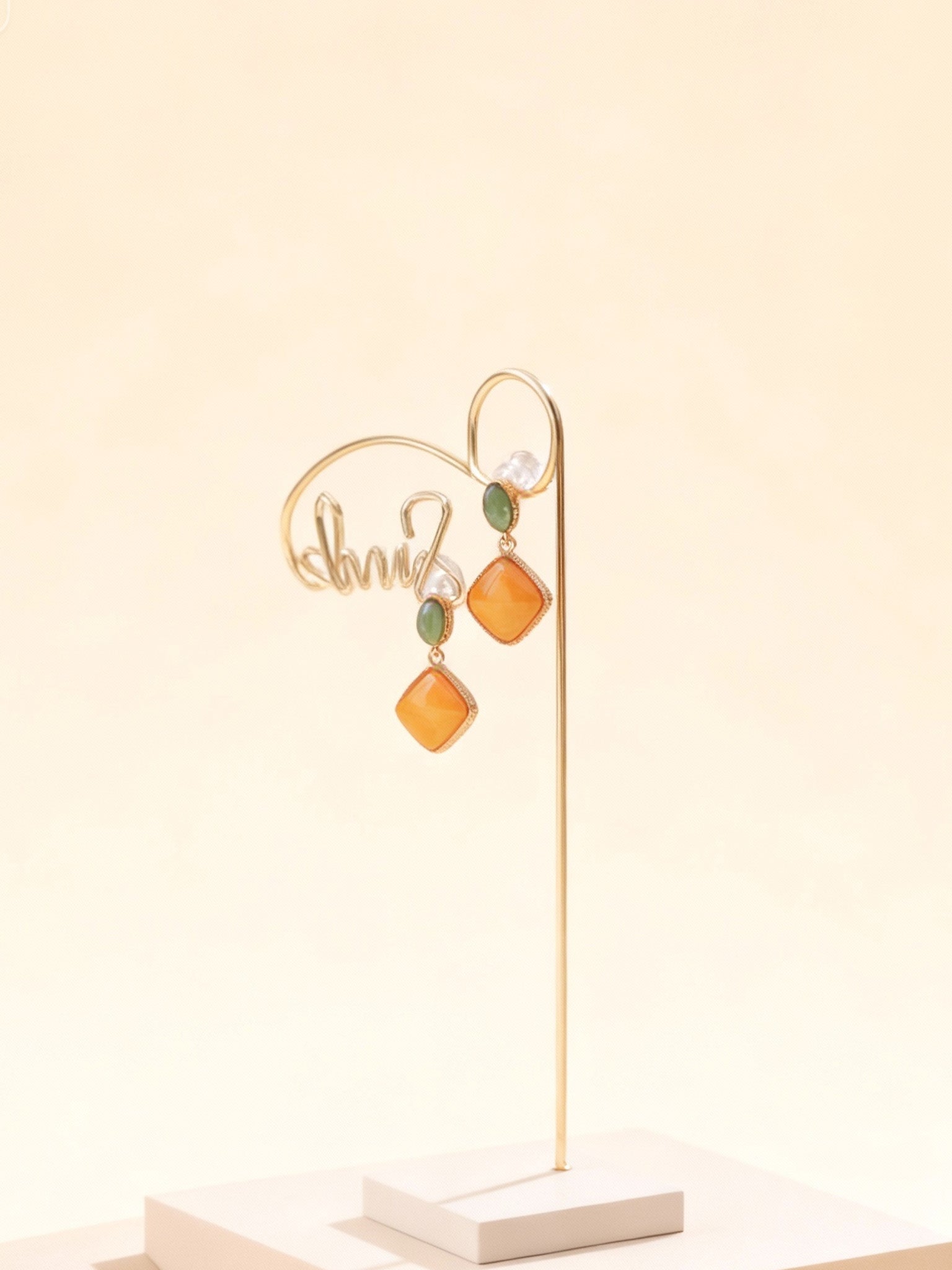 Nature Motif Square Butterscotch Amber Drop Earrings