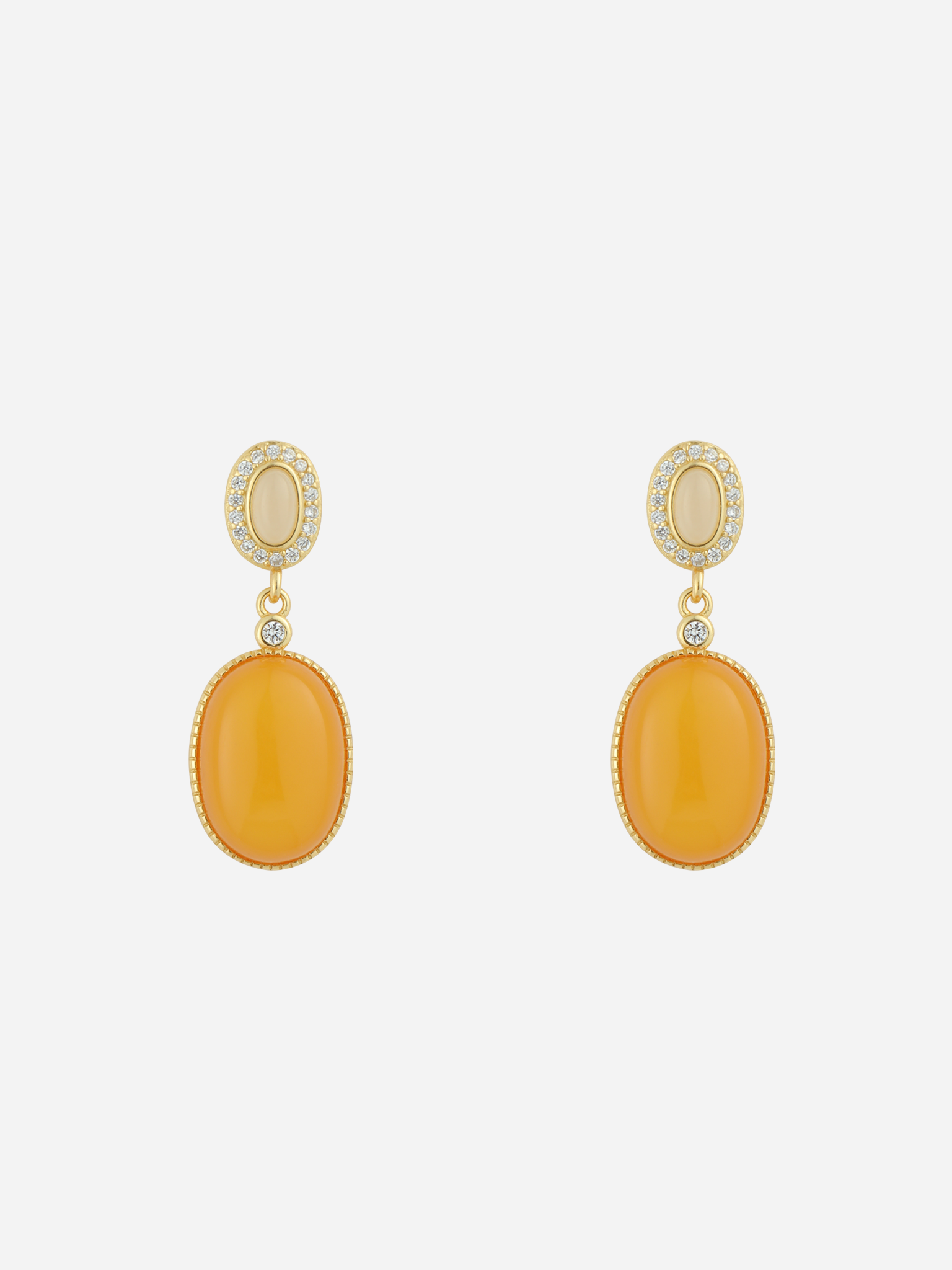 Crystal Top Oval Butterscotch Amber Drop Earrings