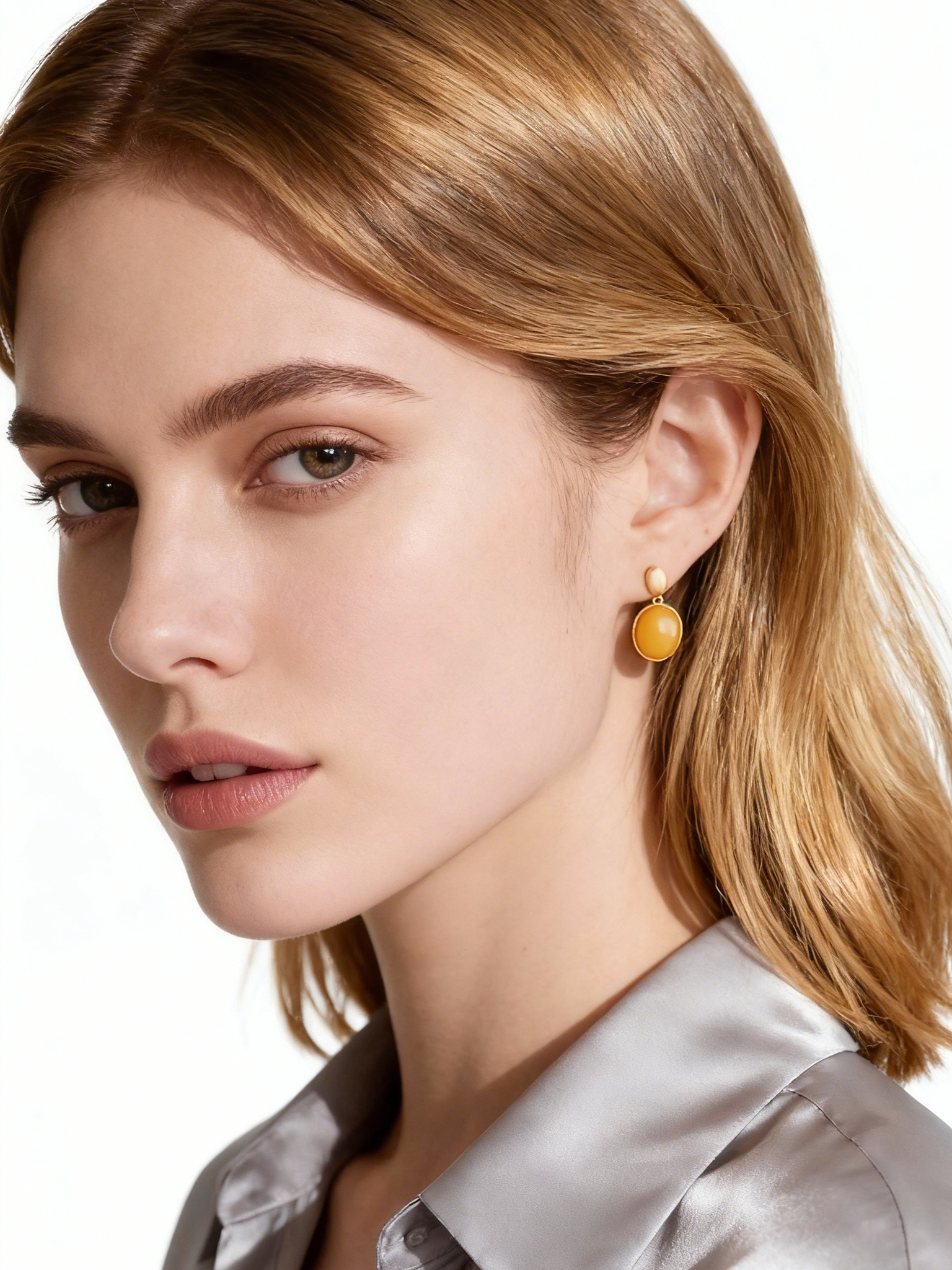 Brushed Oval Butterscotch Amber Drop Earrings