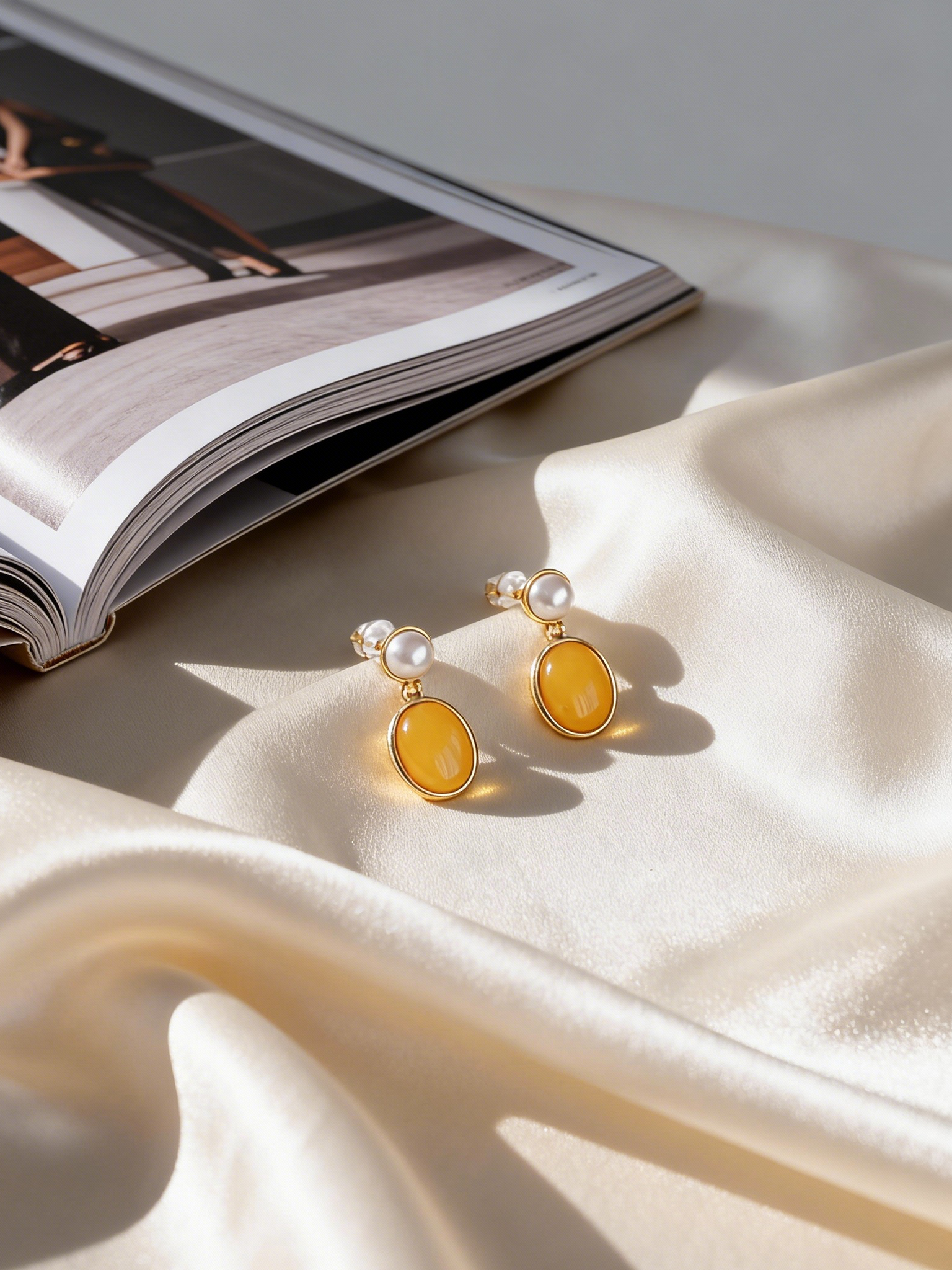 Petite Oval Butterscotch Amber Drop Earrings