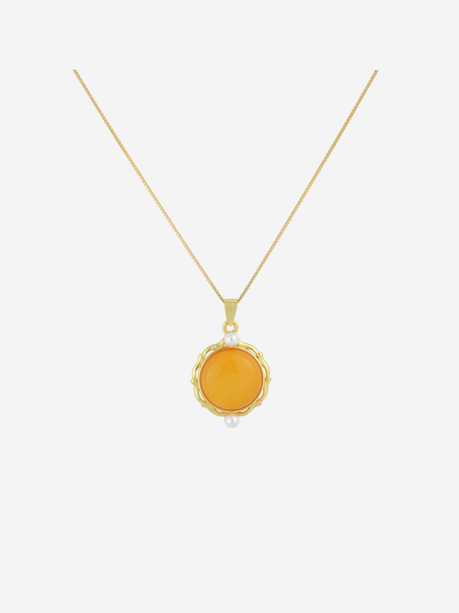 Orb & Pearl Scallop Butterscotch Amber Necklace