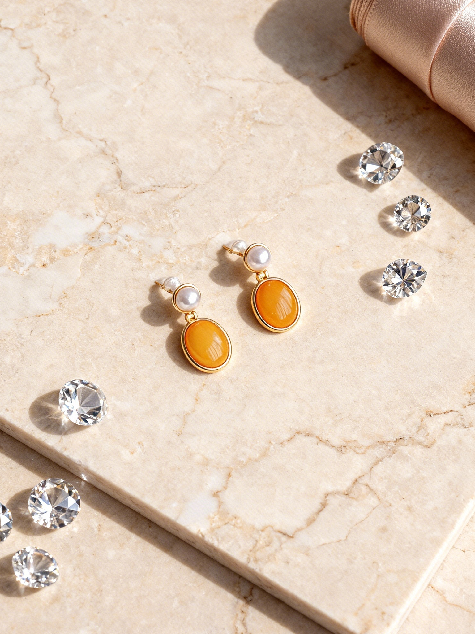 Petite Oval Butterscotch Amber Drop Earrings