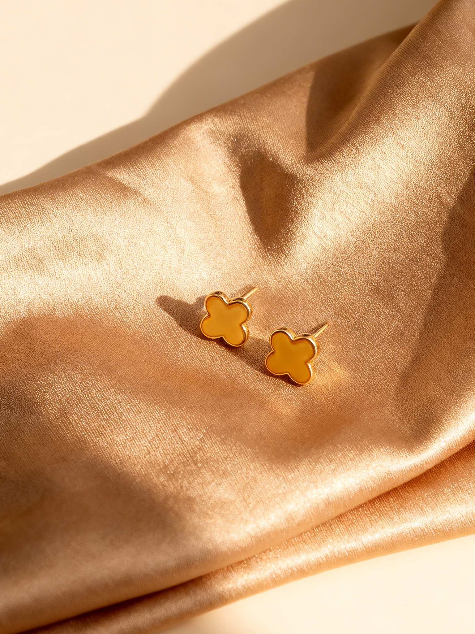 Clover Butterscotch Amber Stud Earrings