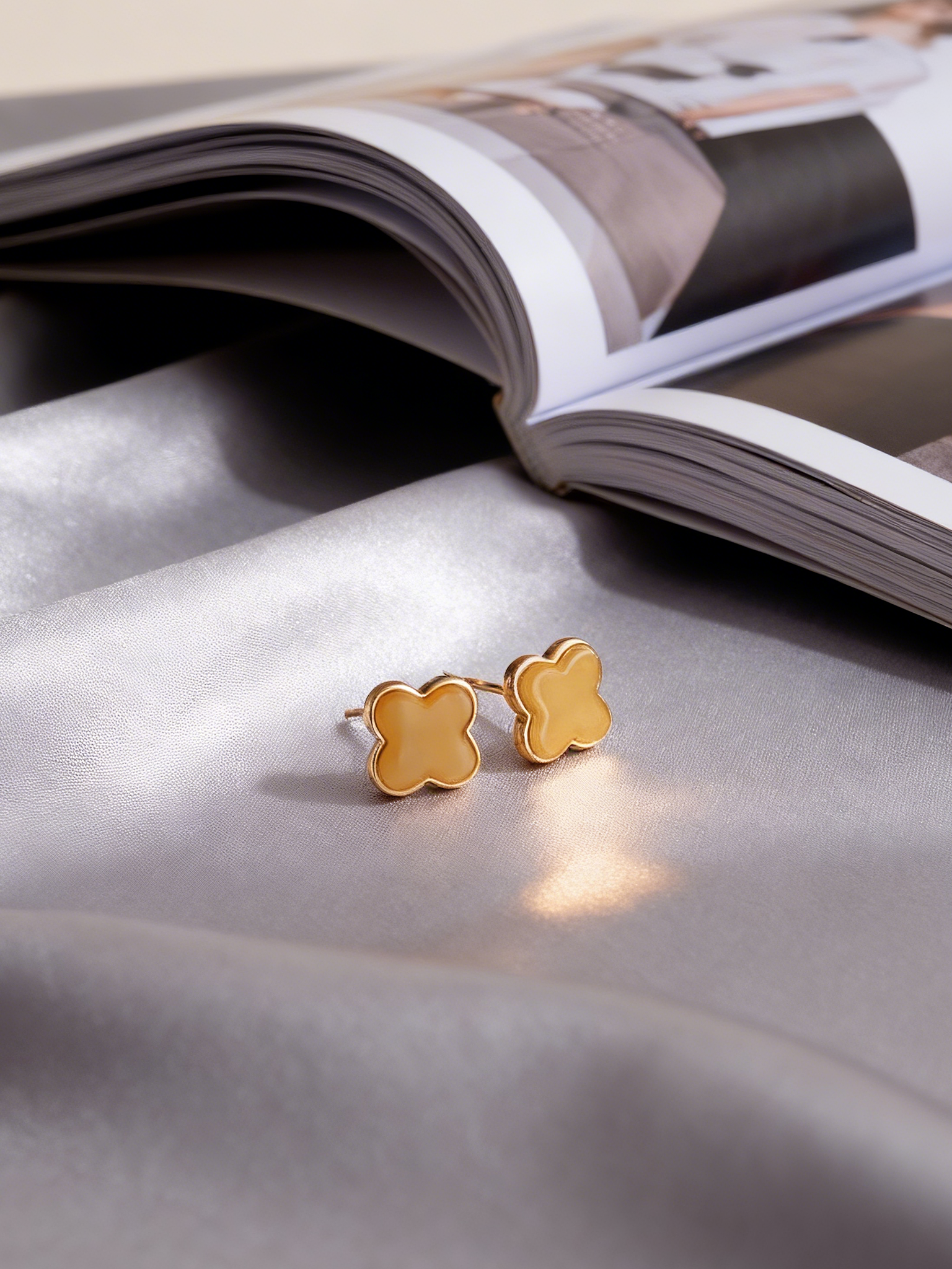 Clover Butterscotch Amber Stud Earrings